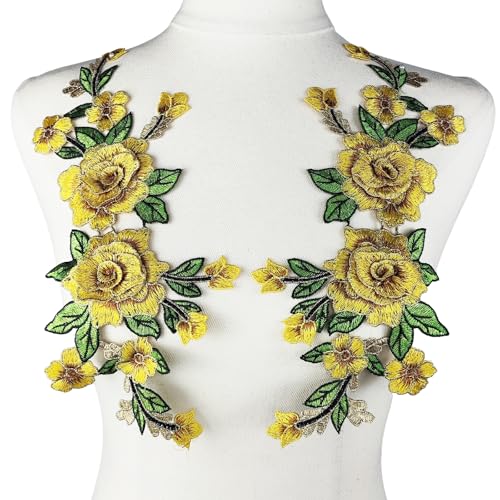 YOOGCORETT 1 Paar Rose Blume bestickte Applikation Blumen Spitze Patch Trims für DIY Taschen Kleidung Nähzubehör, gelb, 31,8 x 15,2 cm YOOGCORETT 1 Paar Rose Blume bestickte Applikation Blumen Spitze Patch Trims für DIY Taschen Kleidung Nähzubehör, gelb, 31,8 x 15,2 cm von YOOGCORETT