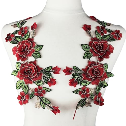 YOOGCORETT 1 Paar Rose Blume bestickte Applikation Blumen Spitze Patch Trims für DIY Taschen Kleidung Nähzubehör, rot, 31,8 x 15,2 cm YOOGCORETT 1 Paar Rose Blume bestickte Applikation Blumen Spitze Patch Trims für DIY Taschen Kleidung Nähzubehör, rot, 31,8 x 15,2 cm von YOOGCORETT