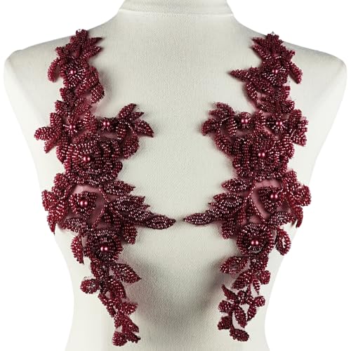 YOOGCORETT 1 Paar Weinrote 3D-Spitzenapplikation, zum Aufnähen auf Blume, Stoffaufnäher, bestickter Besatz, Applikation für Hochzeitskleid, Dekoration, DIY, Nähen, Kleidung, Applikation, 32 x 10,9 cm YOOGCORETT 1 Paar Weinrote 3D-Spitzenapplikation, zum Aufnähen auf Blume, Stoffaufnäher, bestickter Besatz, Applikation für Hochzeitskleid, Dekoration, DIY, Nähen, Kleidung, Applikation, 32 x 10,9 cm von YOOGCORETT