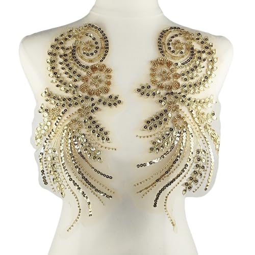 YOOGCORETT 1 Paar goldene 3D-Stickerei-Pailletten-Spitzenapplikation, Blumenaufnäher, Zierleiste für Heimwerker, Nähen, Basteln, Hochzeitskleid, Dekoration, Zubehör, 32,5 x 14,9 cm YOOGCORETT 1 Paar goldene 3D-Stickerei-Pailletten-Spitzenapplikation, Blumenaufnäher, Zierleiste für Heimwerker, Nähen, Basteln, Hochzeitskleid, Dekoration, Zubehör, 32,5 x 14,9 cm von YOOGCORETT