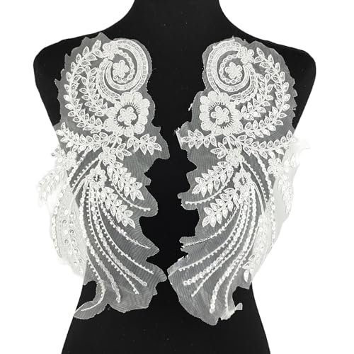 YOOGCORETT 1 Paar weiße 3D-Stickerei-Pailletten-Spitzenapplikation, Blumen-Aufnäher, Zierleiste für Heimwerker, Nähen, Basteln, Hochzeitskleid, Dekoration, Zubehör, 32,5 x 14,9 cm YOOGCORETT 1 Paar weiße 3D-Stickerei-Pailletten-Spitzenapplikation, Blumen-Aufnäher, Zierleiste für Heimwerker, Nähen, Basteln, Hochzeitskleid, Dekoration, Zubehör, 32,5 x 14,9 cm von YOOGCORETT