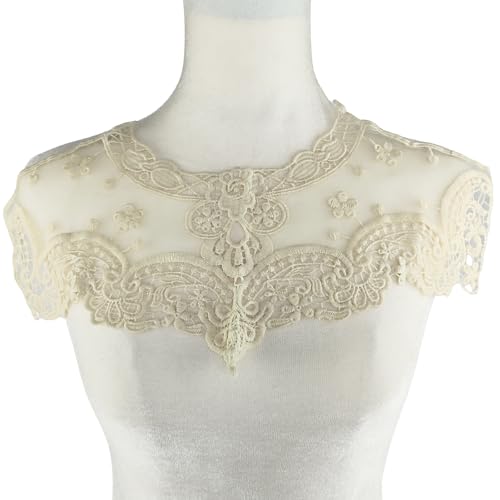 YOOGCORETT 1 Stück beige Spitzenapplikationen Blumenstickerei-Flicken zum Basteln DIY Nähen Braut Hochzeitskleid Dekorationen Applikationen, 43,2 x 22,9 cm von YOOGCORETT