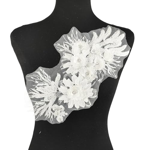 YOOGCORETT 1 x 3D-Spitzenapplikation, Stickerei, Perlen, Strass, Patch, Blume, zum Basteln, Nähen, Basteln, Hochzeitskleid, Dekoration, Weiß, 33 x 17,8 cm YOOGCORETT 1 x 3D-Spitzenapplikation, Stickerei, Perlen, Strass, Patch, Blume, zum Basteln, Nähen, Basteln, Hochzeitskleid, Dekoration, Weiß, 33 x 17,8 cm von YOOGCORETT