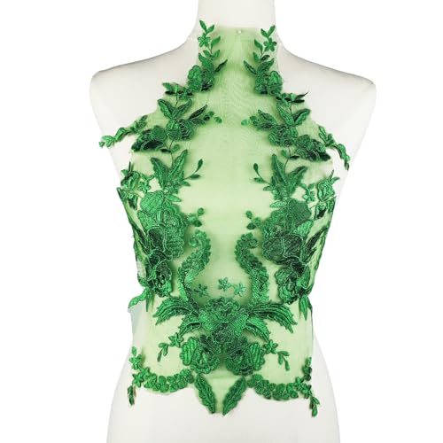 YOOGCORETT 1 x 3D-Spitzenblume bestickte Spitze zum Aufnähen auf Applikation für Hochzeitskleid, Dekoration, DIY, Patch, Kleidung, Nähzubehör, 45,7 x 33 cm, Grün von YOOGCORETT