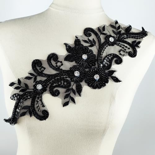 YOOGCORETT 1 x schwarze 3D-Applikation mit Blumen und Spitze, zum Aufnähen, Stickerei, Perlen, Strass, Spitzenbesatz, Applikation für DIY, Nähen, Kleidung, Hochzeitskleid, handgefertigte Dekoration, YOOGCORETT 1 x schwarze 3D-Applikation mit Blumen und Spitze, zum Aufnähen, Stickerei, Perlen, Strass, Spitzenbesatz, Applikation für DIY, Nähen, Kleidung, Hochzeitskleid, handgefertigte Dekoration, von YOOGCORETT