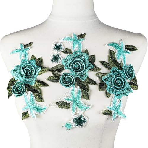 YOOGCORETT 3 x Rosenblüten bestickte Applikation Blumen Spitze Patch Trims für DIY Taschen Kleidung Nähzubehör Blau YOOGCORETT 3 x Rosenblüten bestickte Applikation Blumen Spitze Patch Trims für DIY Taschen Kleidung Nähzubehör Blau von YOOGCORETT