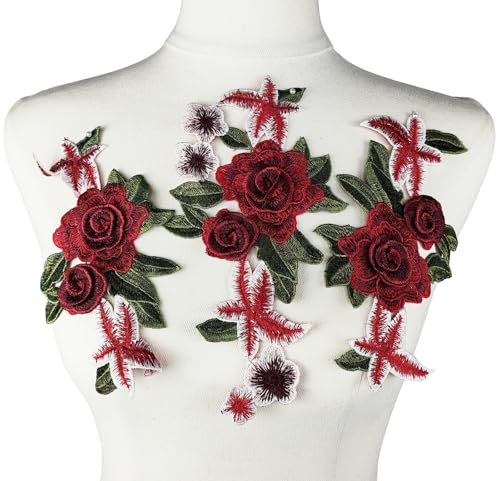 YOOGCORETT 3 x Rosenblüten bestickte Applikation Blumen Spitze Patch Trims für DIY Taschen Kleidung Nähzubehör rot YOOGCORETT 3 x Rosenblüten bestickte Applikation Blumen Spitze Patch Trims für DIY Taschen Kleidung Nähzubehör rot von YOOGCORETT