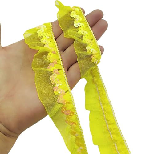 YOOGCORETT 4,5 m elastisches Pailletten-Spitzenband, plissiert, Chiffon, Paillettenapplikation für Heimwerker, Nähen, Hochzeit, Pailletten-Spitzendekorationen, Gelb YOOGCORETT 4,5 m elastisches Pailletten-Spitzenband, plissiert, Chiffon, Paillettenapplikation für Heimwerker, Nähen, Hochzeit, Pailletten-Spitzendekorationen, Gelb von YOOGCORETT