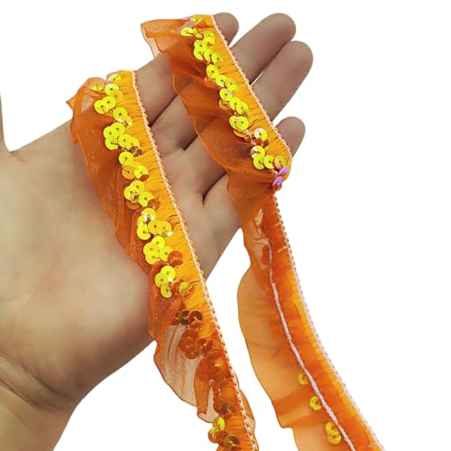 YOOGCORETT 4,5 m elastisches Pailletten-Spitzenband, plissiert, Chiffon, Paillettenapplikation für Heimwerker, Nähen, Hochzeit, Pailletten-Spitzendekorationen, Orange YOOGCORETT 4,5 m elastisches Pailletten-Spitzenband, plissiert, Chiffon, Paillettenapplikation für Heimwerker, Nähen, Hochzeit, Pailletten-Spitzendekorationen, Orange von YOOGCORETT