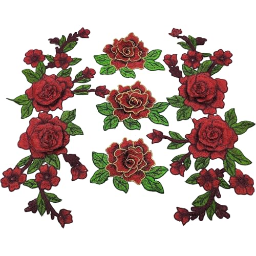 YOOGCORETT 5 x Rosenblüten-Stickerei-Aufnäher, Applikation, Blumen, Spitzenborte für Taschen, Kleidung, DIY, Nähen, Basteln, Dekorationen, Rot YOOGCORETT 5 x Rosenblüten-Stickerei-Aufnäher, Applikation, Blumen, Spitzenborte für Taschen, Kleidung, DIY, Nähen, Basteln, Dekorationen, Rot von YOOGCORETT