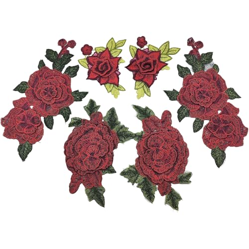 YOOGCORETT 6 Stück 3D-Stickerei Rose Blumen Stoff Patches Applikation Blumen Spitzenborte für DIY Taschen Kleidung Nähzubehör Rot YOOGCORETT 6 Stück 3D-Stickerei Rose Blumen Stoff Patches Applikation Blumen Spitzenborte für DIY Taschen Kleidung Nähzubehör Rot von YOOGCORETT