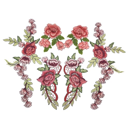 YOOGCORETT 6 x Rosenblüten-Stickerei-Aufnäher, Applikation, Blumen, Spitzenborte für Taschen, Kleidung, Nähen, DIY-Zubehör, Rot YOOGCORETT 6 x Rosenblüten-Stickerei-Aufnäher, Applikation, Blumen, Spitzenborte für Taschen, Kleidung, Nähen, DIY-Zubehör, Rot von YOOGCORETT