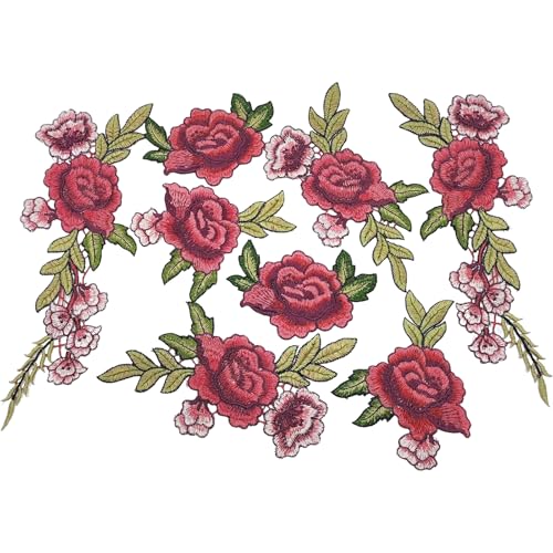 YOOGCORETT 8 Stück 3D-Stickerei Rose Blumen Stoff Patches Applikation Blumen Spitzenborte für DIY Taschen Kleidung Nähzubehör Rot YOOGCORETT 8 Stück 3D-Stickerei Rose Blumen Stoff Patches Applikation Blumen Spitzenborte für DIY Taschen Kleidung Nähzubehör Rot von YOOGCORETT