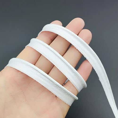 YOOGCORETT Schrägband aus weißem Polyester-Satin, Maxi-Paspelierung, Schrägband mit Kordel, Schweißschnur, zum Nähen von Lippenschnur, Bekleidungszubehör, Polsterpaspelierung, 12 mm von YOOGCORETT
