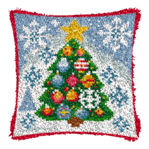 YOOTOM Knüpfhaken Kissen Kits für Kinder,DIY Knüpfteppich Zum Selber Knüpf-Sets Kissenbezug Teppich Stickerei Set,Christmas Latch Hook Pillowcase Kits 43x43cm von YOOTOM