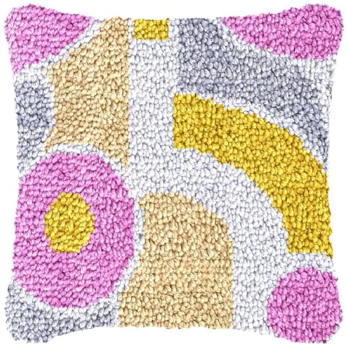 YOOTOM Knüpfteppich Zum Selber Knüpf-Sets für Anfänger Erwachsene oder Kinder,Knüpfpackung Kissen Selber Knüpfkissen Knüpfen Set,Latch Hook Pillow Kit,43x43cm von YOOTOM