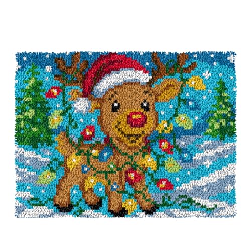 YOOTOM Knüpfteppich zum Selber Knüpfen, DIY Weihnachten Knüpfsets Kreuzstich Teppich Christmas Santa Claus Latch Hook Rug Kits 52x38cm von YOOTOM