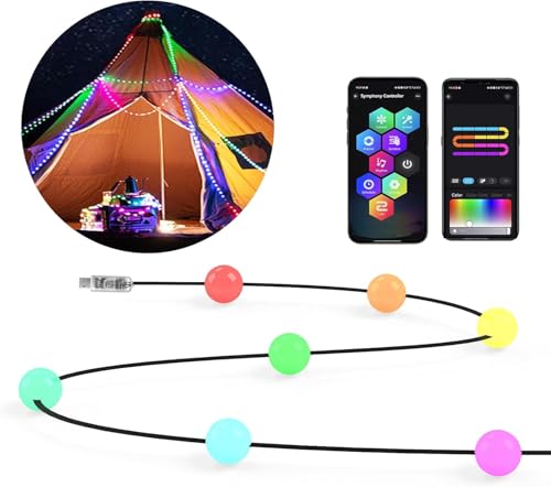 Smart Kugel led lichterkette usb,10M 66 LED RGB Lichterketten Innen Außen mit Musiksynchronisation, Lichterkette Bunte mit Fernsteuerung und App für Halloween Weihnachten Hochzeit Party von YOOWARM