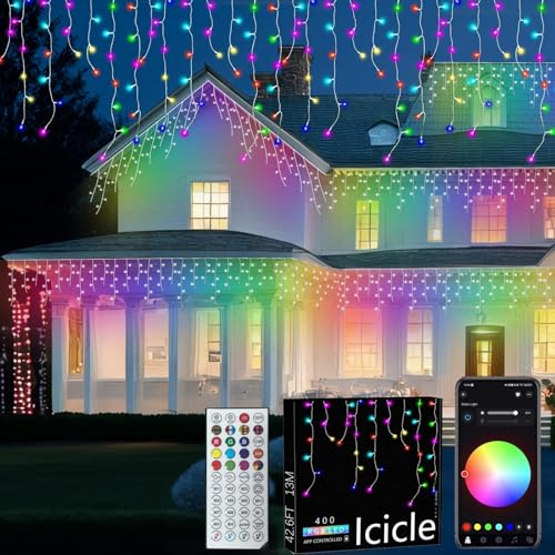 Eiszapfen Lichterkette 13M,LED Lichterkette außen,400 LED RGB 16 Million Colors,Smart LED Weihnachtsbeleuchtung App Steuerung für Wohnzimmer Haus,Feiertagsdekoration,Lichterkette Outdoor von YOOWARM