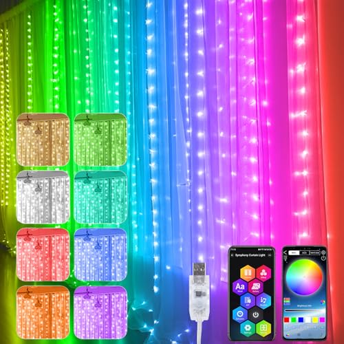 Lichterketten Vorhang, 3x3m 300 LED Lichtervorhang RGB 16 Mio. Farben APP und USB, Sync mit Musik Lichterkettenorhang innen Bunt für Festliche Party Innen und außen Deko,Smart Lichtervorhang Lichterketten Vorhang, 3x3m 300 LED Lichtervorhang RGB 16 Mio. Farben APP und USB, Sync mit Musik Lichterkettenorhang innen Bunt für Festliche Party Innen und außen Deko,Smart Lichtervorhang von YOOWARM