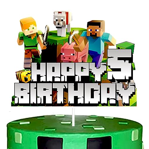 YOOYEH 1 Stück Minecraft Party Kuchen Topper, 3. Cartoon Film Themed Happy Birthday Party Supplies Dekorationen für Jungen Mädchen Dekorationen (5. Geburtstag) von YOOYEH