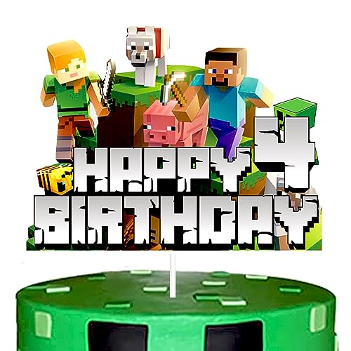 YOOYEH 1 x Kuchendekoration für 4. Party, Cartoon-Film-Thema, Happy Birthday, Partyzubehör, Dekorationen für Jungen und Mädchen, Dekorationen (4. Geburtstag) von YOOYEH