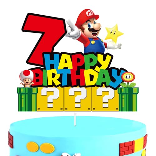 YOOYEH 1 x Mario-Party-Kuchenaufsatz, 3. Cartoon-Film-Thema, Happy Birthday, Partyzubehör, Dekorationen für Jungen und Mädchen, Dekorationen (7. Geburtstag) von YOOYEH
