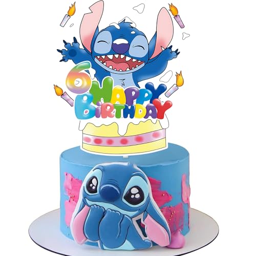 YOOYEH 6. Stich Party Kuchen Topper, Cartoon Film Themed Happy Birthday Party Supplies Dekorationen für Jungen Mädchen Dekorationen (6. Geburtstag) von YOOYEH
