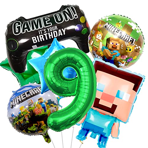 YOOYEH 7 Stück Minecraft-Folienballons, 1 Ballon der Zahl 5, 81,3 cm, Partyzubehör, Dekorationen für Jungen, Mädchen, Superhelden-Dekorationen (9. Generation) von YOOYEH