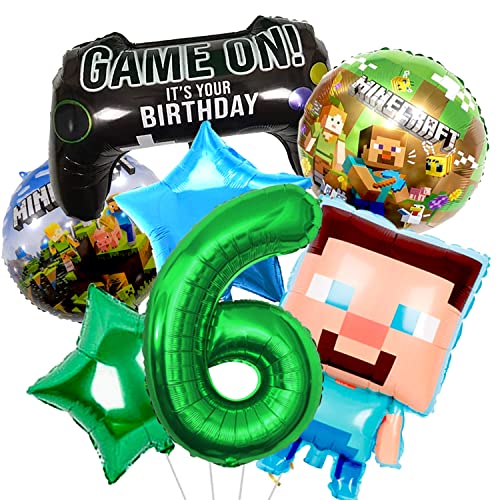 YOOYEH 7 Stück Minecraft-Folienballons, 1 Ballon der Zahl 5, 81,3 cm, Partyzubehör, Dekorationen für Jungen und Mädchen, Superhelden-Dekorationen (6. Generation) von YOOYEH