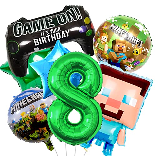 YOOYEH 7 Stück Minecraft-Folienballons, 1 Ballon der Zahl 5, 81,3 cm, Partyzubehör, Dekorationen für Jungen und Mädchen, Superhelden-Dekorationen (8. Generation) von YOOYEH