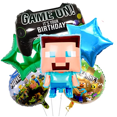 YOOYEH 7 Stück Minecraft-Folienballons, 1 Ballon der Zahl 5, 81,3 cm, Partyzubehör, Dekorationen für Jungen und Mädchen, Superhelden-Dekorationen (jedes Alter) von YOOYEH