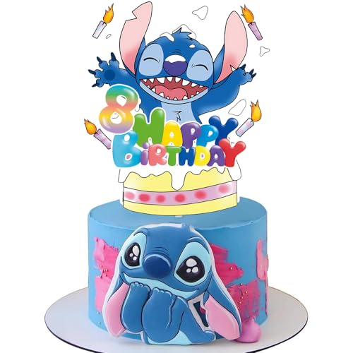 YOOYEH Party-Kuchenaufsätze zum 3. Stich, Cartoon-Film-Thema, Happy Birthday, Partyzubehör, Dekorationen für Jungen und Mädchen, Dekorationen (8. Geburtstag) von YOOYEH