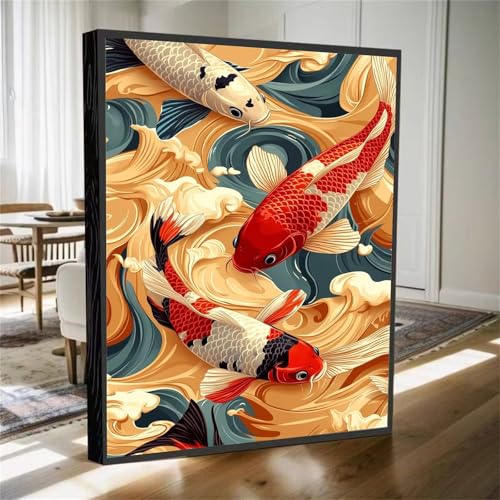5D Diamond Painting Tier Diamant Painting Bilder Goldfisch Diamanten Malerei Stickerei Kreuzstich Set, DIY Vollbohrer Diamant Malerei Kinder Bastelset Mädchen Geschenke, Haus Wanddeko 80x60cm M-590 von YOOYLLCY