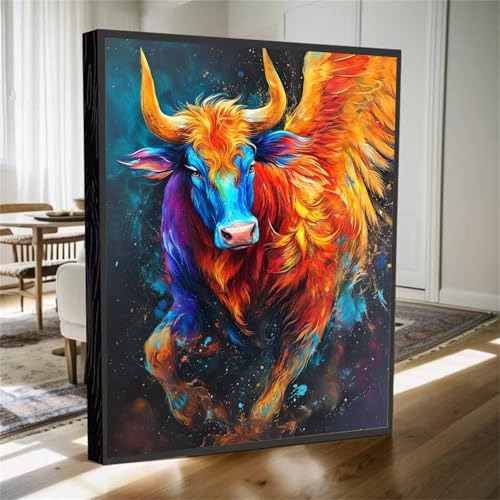 5D Diamond Painting Tier Diamant Painting Bilder Ochse Diamanten Malerei Stickerei Kreuzstich Set, DIY Vollbohrer Diamant Malerei Kinder Bastelset Mädchen Geschenke, für Haus Wanddeko 80x60cm M-605 von YOOYLLCY