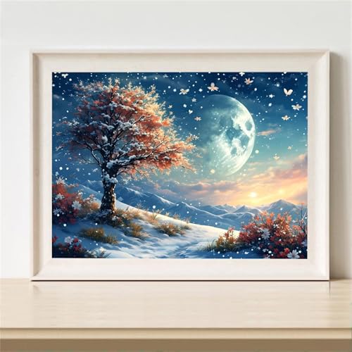 5D Diamond Painting Winter Diamant Painting Bilder Landschaft Diamanten Malerei Stickerei Kreuzstich Set, DIY Diamant Malerei Kinder Bastelset Mädchen Geschenke, für Haus Wanddeko 80x60cm M-570 von YOOYLLCY