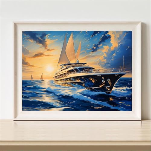 Diamond Painting Erwachsene, Diamant Painting Bilder Segelboot Diamant Kunst Bilder Kinder Anfänger, 5D DIY Wellen Diamanten Malerei Stickerei Kreuzstich Geschenke Home Wand Dekor 70x50cm M-619 von YOOYLLCY