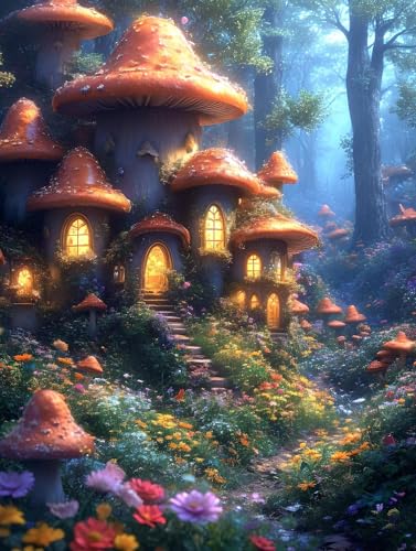 Diamond Painting Erwachsene Pilz Diamant Painting Bilder Schloss 50x70 cm 5D Diamanten Malerei Stickerei Bastelset Kinder Zubehör, für Wand Dekoration, Weihnachtsgeschen 8-10 Jahre Mädchen K-947 von YOOYLLCY