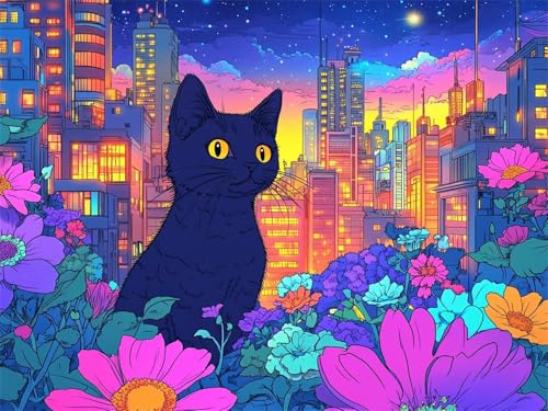 Diamond Painting Katze Diamond Painting Kinder, 5D Diamant Kunst Nachtansicht Diamant Malerei Set Cross Stickerei Malerei Set, DIY Bastelset Erwachsene Geschenke, für Wohnzimmer Deko 60x45 cm K-566 Diamond Painting Katze Diamond Painting Kinder, 5D Diamant Kunst Nachtansicht Diamant Malerei Set Cross Stickerei Malerei Set, DIY Bastelset Erwachsene Geschenke, für Wohnzimmer Deko 60x45 cm K-566 von YOOYLLCY