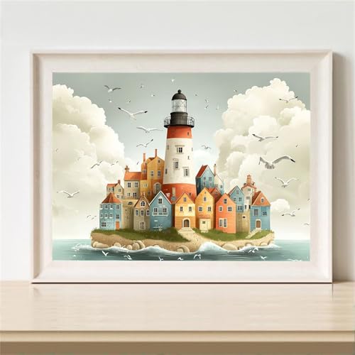 Diamond Painting Leuchtturm Diamant Painting Bilder Kinder Kabine Diamant Malerei Set, DIY Mosaikherstellung Bastelset Erwachsene, 5D Diamantmalerei Bilder Arts für Home Wand Décor 100x70cm M-569 von YOOYLLCY