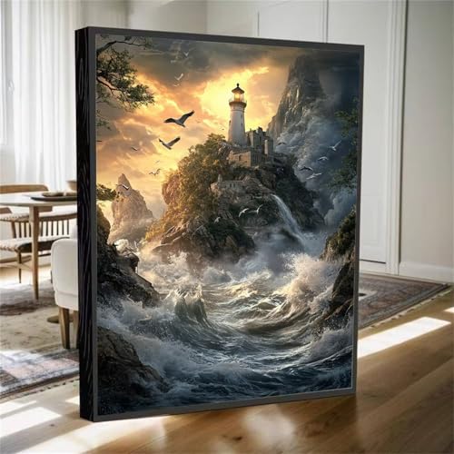 Diamond Painting Leuchtturm Diamant Painting Bilder Kinder Landschaft Diamant Malerei Set, DIY Mosaikherstellung Bastelset Erwachsene, 5D Diamantmalerei Bilder Arts für Home Wand Décor 30x20cm M-567 von YOOYLLCY