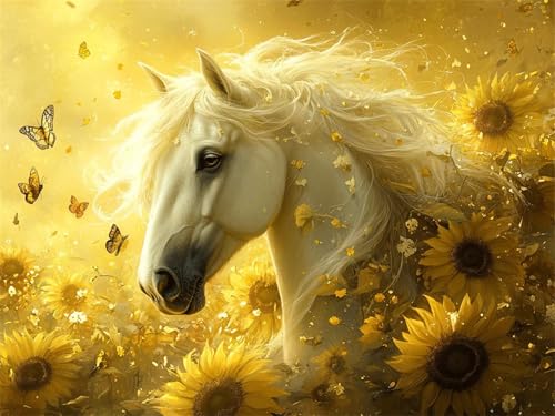 Diamond Painting Pferd Diamond Painting Kinder, 5D Diamant Kunst Sonnenblume Diamant Malerei Set Cross Stickerei Malerei Set, DIY Bastelset Erwachsene Geschenke, für Wohnzimmer Deko 100x70 cm K-8929 Diamond Painting Pferd Diamond Painting Kinder, 5D Diamant Kunst Sonnenblume Diamant Malerei Set Cross Stickerei Malerei Set, DIY Bastelset Erwachsene Geschenke, für Wohnzimmer Deko 100x70 cm K-8929 von YOOYLLCY