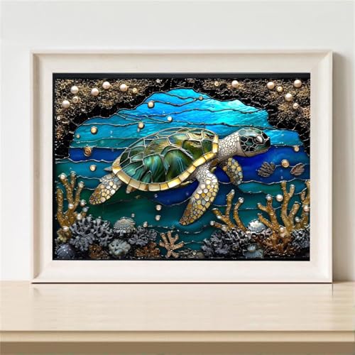 Diamond Painting Tier Diamant Painting Bilder Kinder Meeresschildkröten Diamant Malerei Set, DIY Mosaikherstellung Bastelset Erwachsene, 5D Diamantmalerei Bilder Arts als Geschenk 30x20cm M-585 von YOOYLLCY