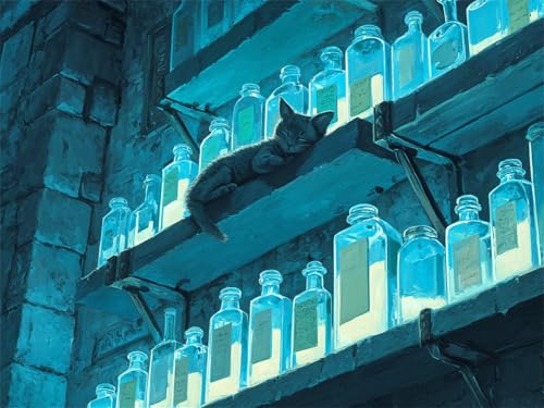 Katze Diamond Painting Erwachsene, 5D Diamant Painting Flasche Bilder Kinder, DIY Vollbohrer Diamanten Malerei Stickerei Kreuzstich Basteln Mädchen 10 Jahre Geschenke Home Wand Dekor 60x80 cm K-48 von YOOYLLCY