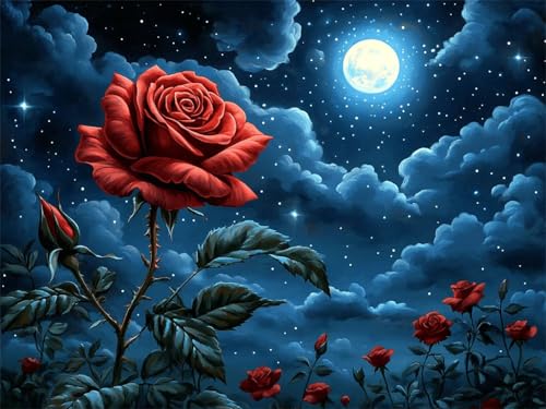 Mond Diamond Painting Erwachsene, 5D Diamant Painting Rose Bilder Kinder, DIY Vollbohrer Diamanten Malerei Stickerei Kreuzstich Basteln Mädchen 10 Jahre Geschenke Home Wand Dekor 40x50 cm K-3235 von YOOYLLCY