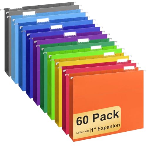 Hängeregistratur-Ordner, 60 Stück, Briefformat, Hängeregistraturordner mit Reitern, bleiben Sie organisiert für Ihr Zuhause und Büro, Großhefte, Dokumente und Papier, 10 Farben von YOPCDJ
