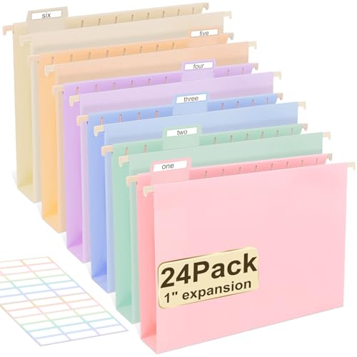 Kunststoff-Hängemappen, Briefgröße, 24 Stück, Pastell-Hängemappen mit Reitern, strapazierfähig für Aktenschrank, Zuhause und Büro Kunststoff-Hängemappen, Briefgröße, 24 Stück, Pastell-Hängemappen mit Reitern, strapazierfähig für Aktenschrank, Zuhause und Büro von YOPCDJ