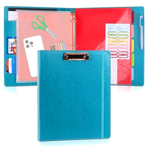 Ledermappe mit Klemmbrett, 2,5 cm, 33 x 27,9 cm, PU-Klemmbrett mit Notizblock, 5 Trennwände mit Taschen, abnehmbarer Ordner, Etiketten, ideal für Schule, Büro (passend für Papier im Briefformat) von YOPCDJ