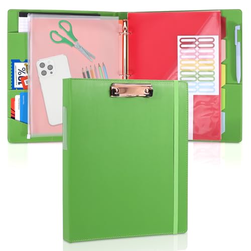 Ledermappe mit Klemmbrett, 2,5 cm, 33 x 27,9 cm, PU-Klemmbrett mit Notizblock, 5 Trennwände mit Taschen, abnehmbarer Ordner, Etiketten, ideal für Schule, Büro (passend für Papier im Briefformat) von YOPCDJ
