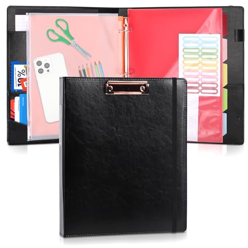 Ledermappe mit Klemmbrett, 2,5 cm, 33 x 27,9 cm, PU-Klemmbrett mit Notizblock, 5 Trennwände mit Taschen, abnehmbarer Ordner, Etiketten, ideal für Schule, Büro (passend für Papier im Briefformat) von YOPCDJ